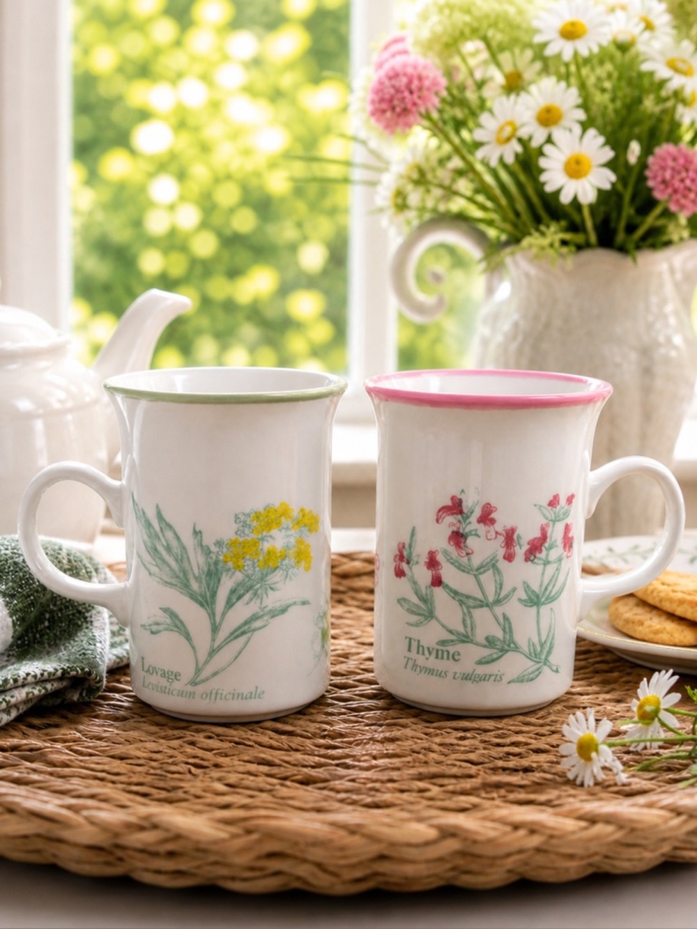 Churchill England Herb Mugs Set 2 Botanical Floral Tea Cups Cottage